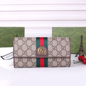 Gucci Beige and Green Stripe Wallet